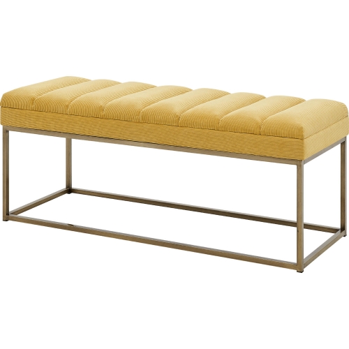 Darius Bench in Channel Tufted Yellow Fabric & Brushed Gold